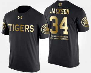 AU #34 For Men Bo Jackson T-Shirt Black Short Sleeve With Message Gold Limited Stitch 719316-415