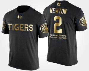 Auburn University #2 For Men's Cam Newton T-Shirt Black Stitch Short Sleeve With Message Gold Limited 666503-380