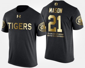 Auburn University #21 For Men's Tre Mason T-Shirt Black High School Short Sleeve With Message Gold Limited 571215-980