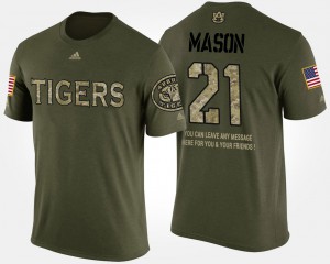 Auburn University #21 Men's Tre Mason T-Shirt Camo NCAA Military Short Sleeve With Message 363990-456