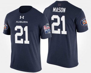 Auburn Tigers #21 For Men's Tre Mason T-Shirt Navy Stitch Peach Bowl Bowl Game 465114-317